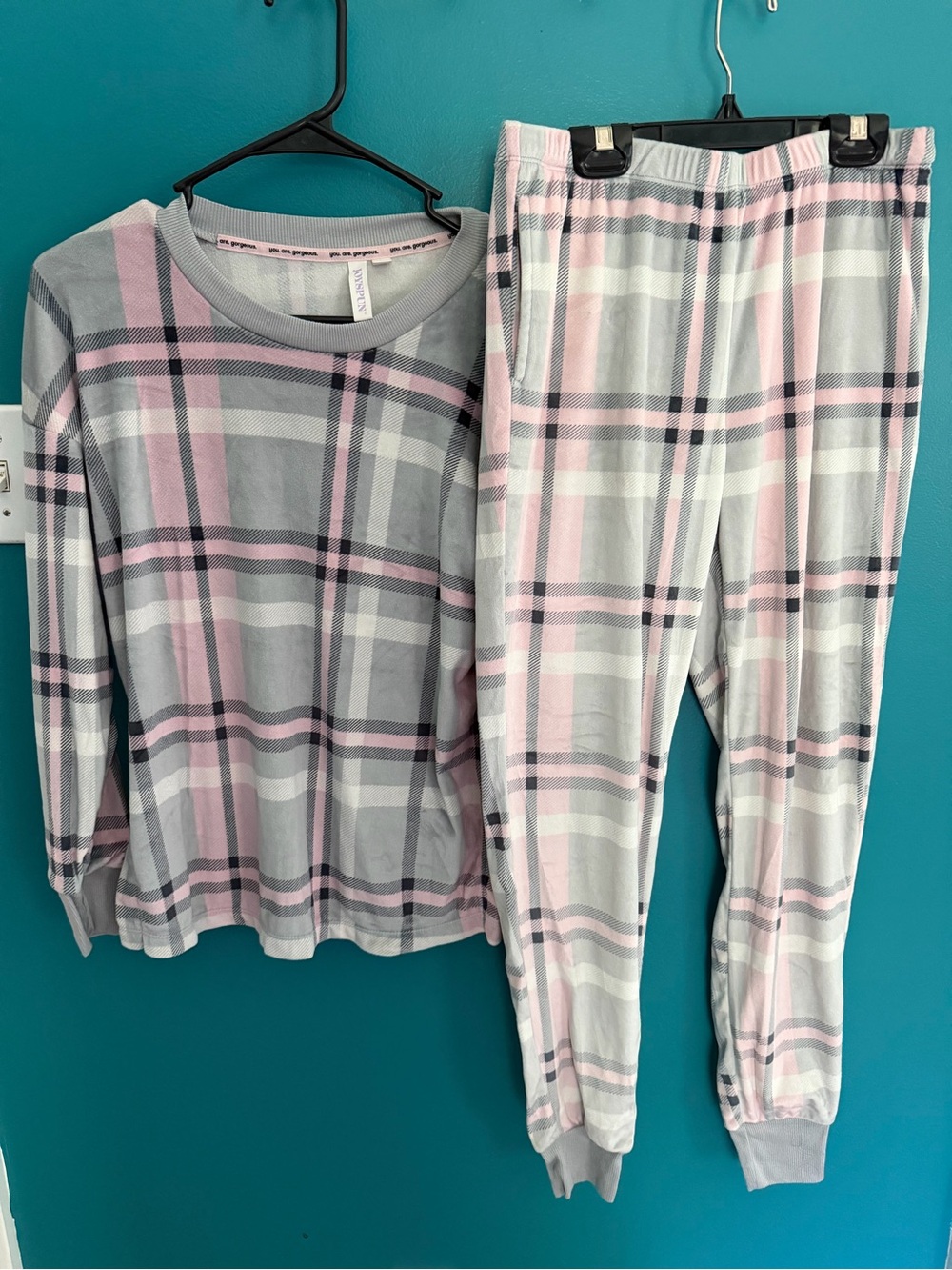 Pink & Gray Plaid Pajama Set